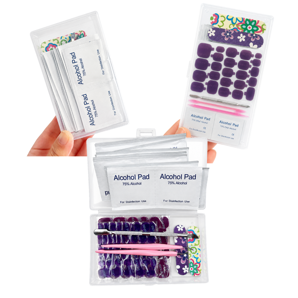 Compact Press-On Nail Travel Kit packed inside its clear reusable storage case