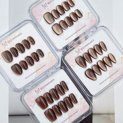 Deep Mocha Cat Eye press-on nails, alternate product view 2