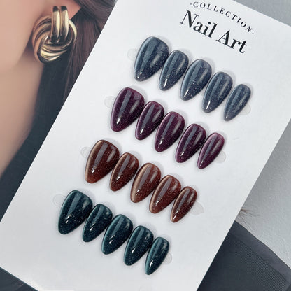 Midnight Stardust (Glitter Cat Eye) press-on nails, main product view