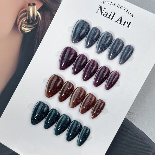 Midnight Stardust (Glitter Cat Eye) press-on nails, main product view