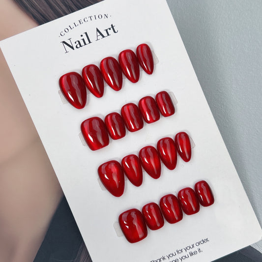 Crimson Flare Cat Eye press-on nails, main product view