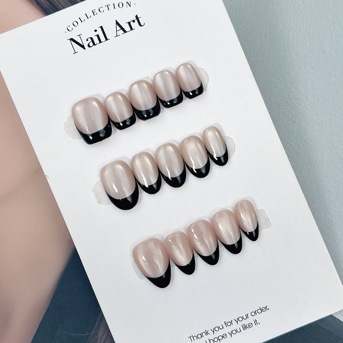 Black French Cat Eye press-on nails, main product view
