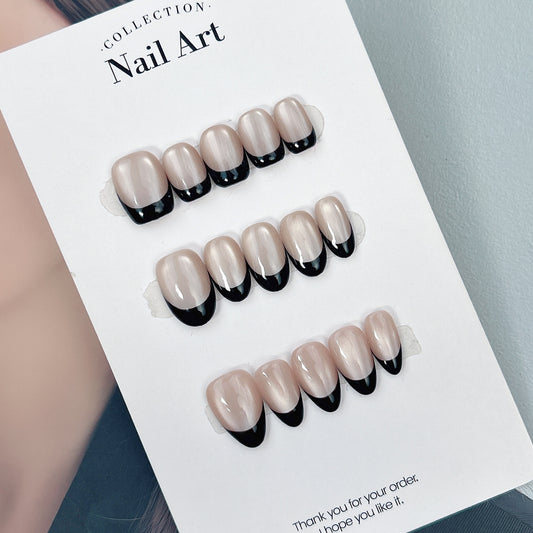 Black French Cat Eye press-on nails, main product view