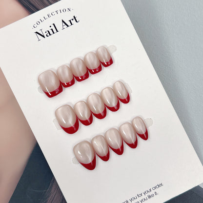 Red French Cat Eye press-on nails, main product view