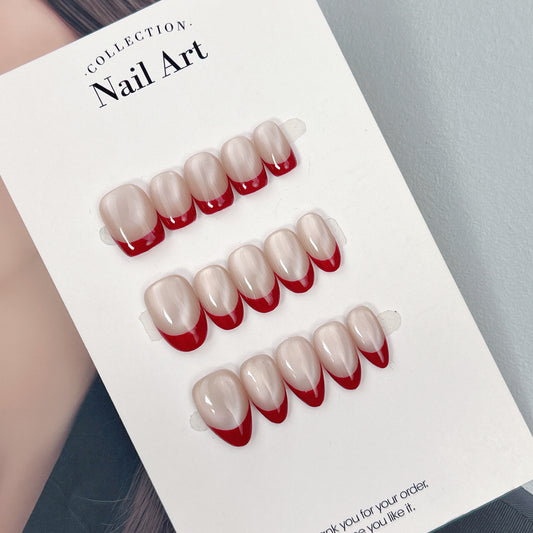 Red French Cat Eye press-on nails, main product view