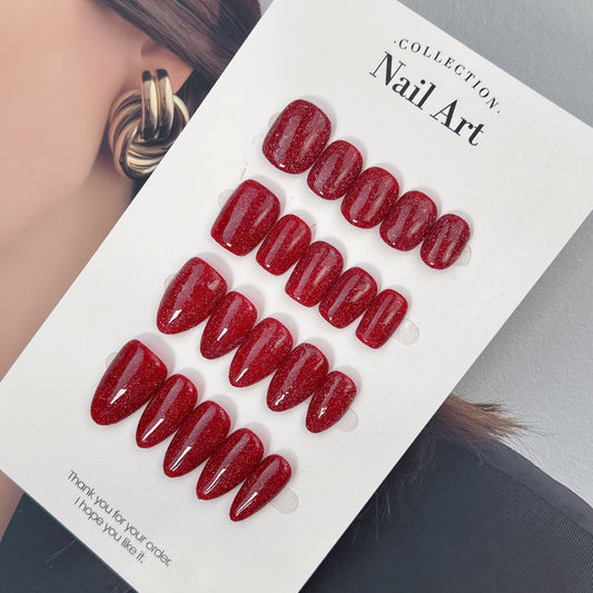 Red Sparkle press-on nails, main product view