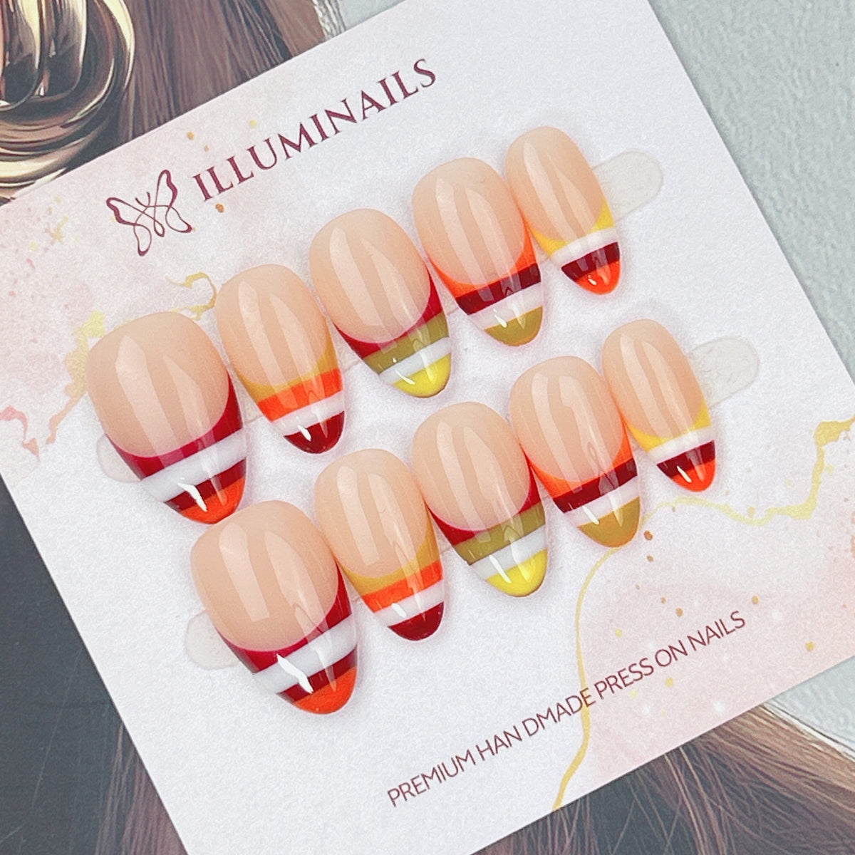 Sunset Stripe press-on nails, alternate product view 2