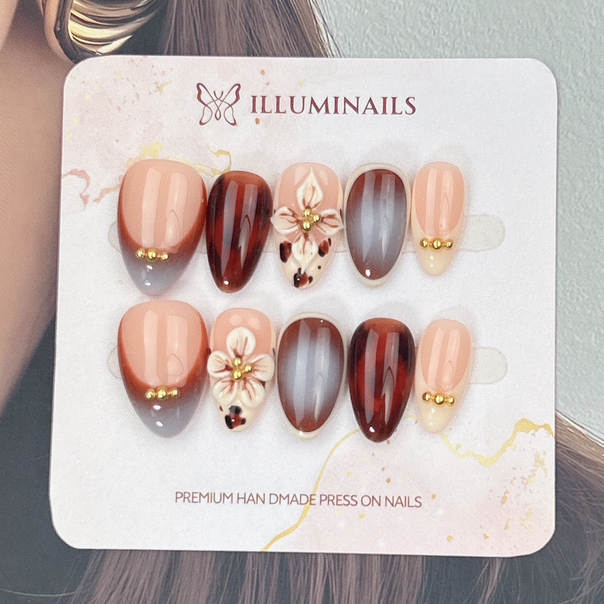Caramel Petals press-on nails, alternate product view 3