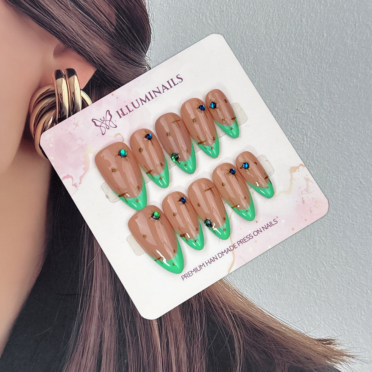 Emerald Oasis press-on nails, alternate product view 3