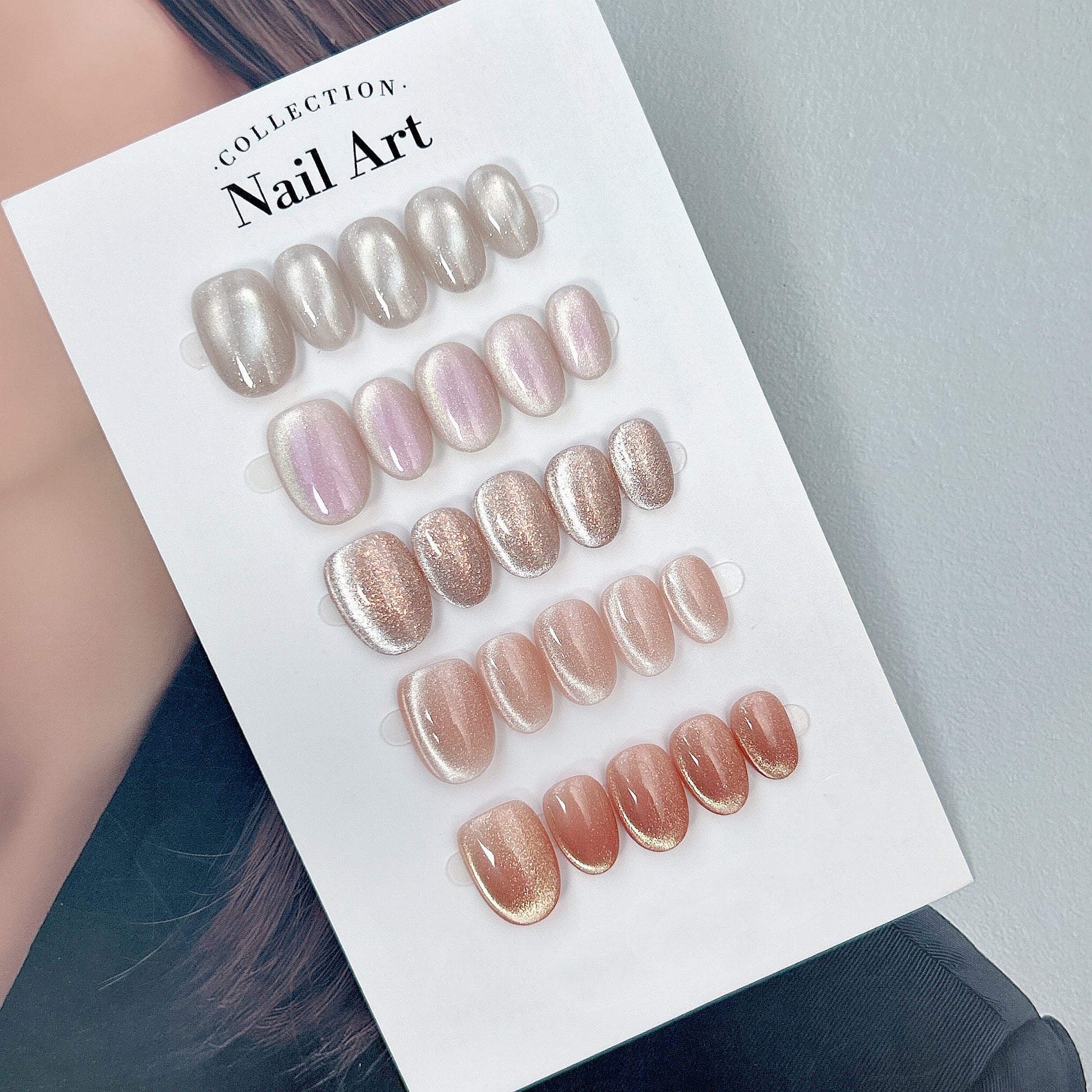 Soft Stardust pastel shimmer press-on nails collection