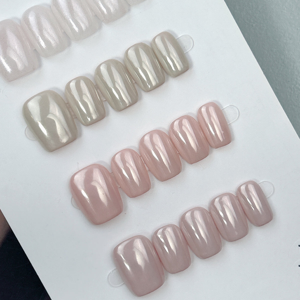 Pearl Whisper press-on nails, close-up detail