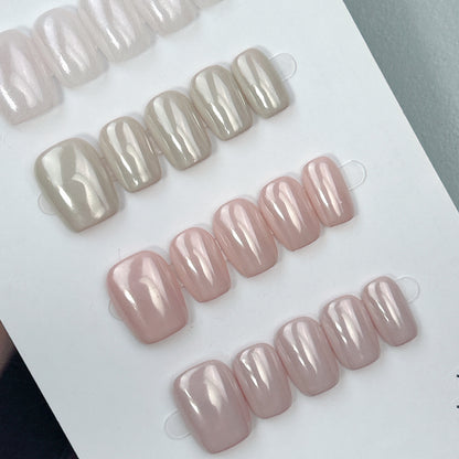 Pearl Whisper press-on nails, close-up detail