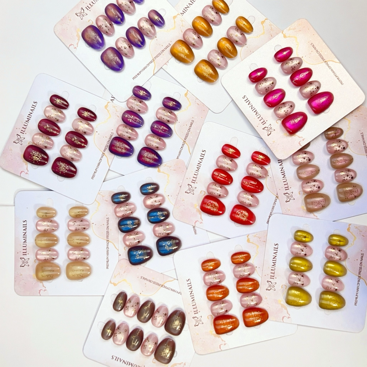Zodiac Nail Collection with 12 celestial cat eye press-on nail designs
