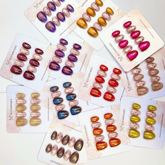 Zodiac Nail Collection with 12 celestial cat eye press-on nail designs