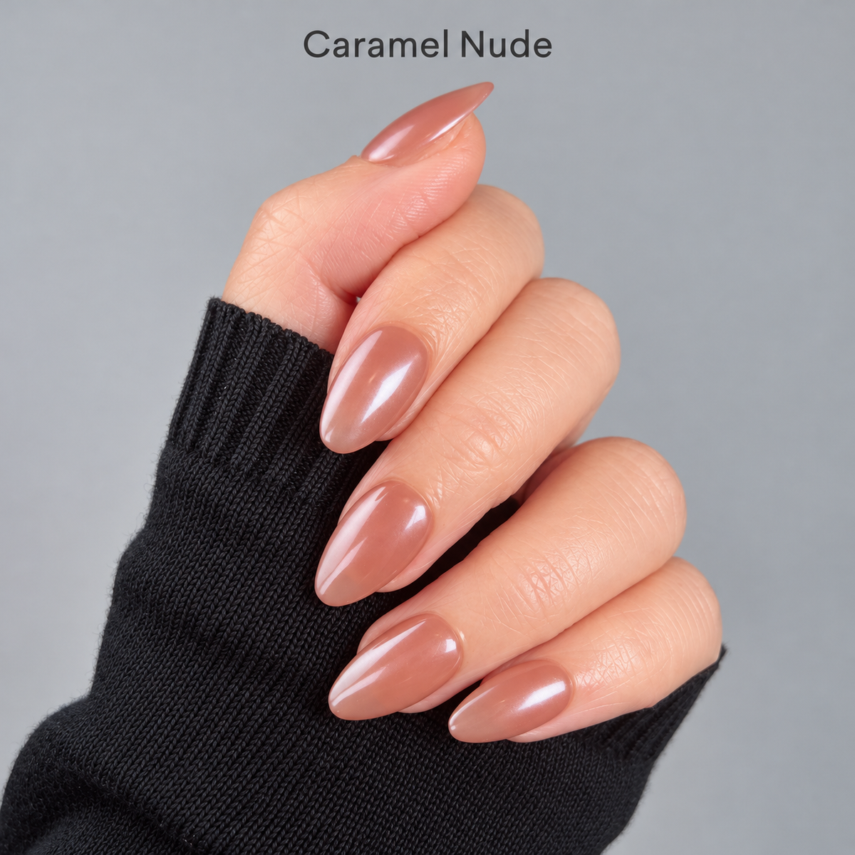 Illuminails M48 Everyday Nude short almond press-on nails in Caramel Nude