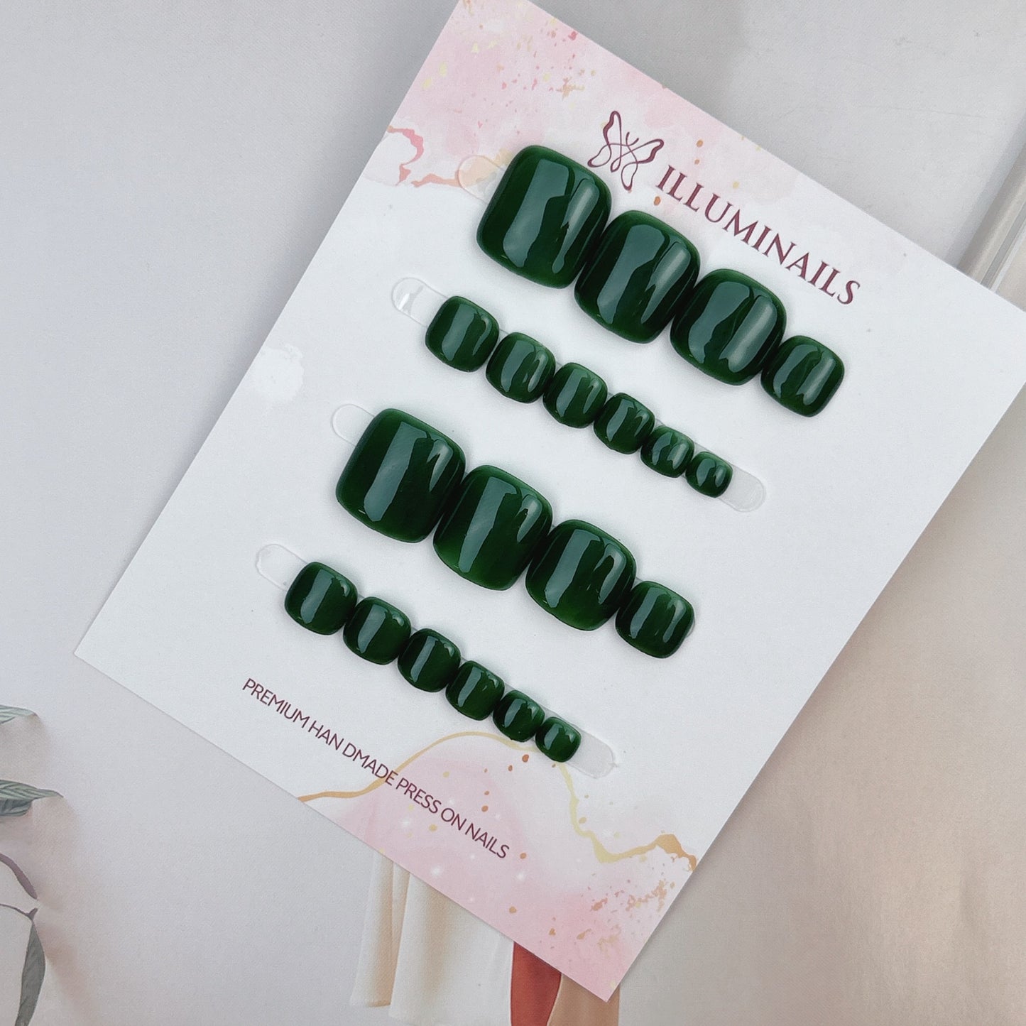Forest Green solid press-on toenails from the Essential Pedi Collection