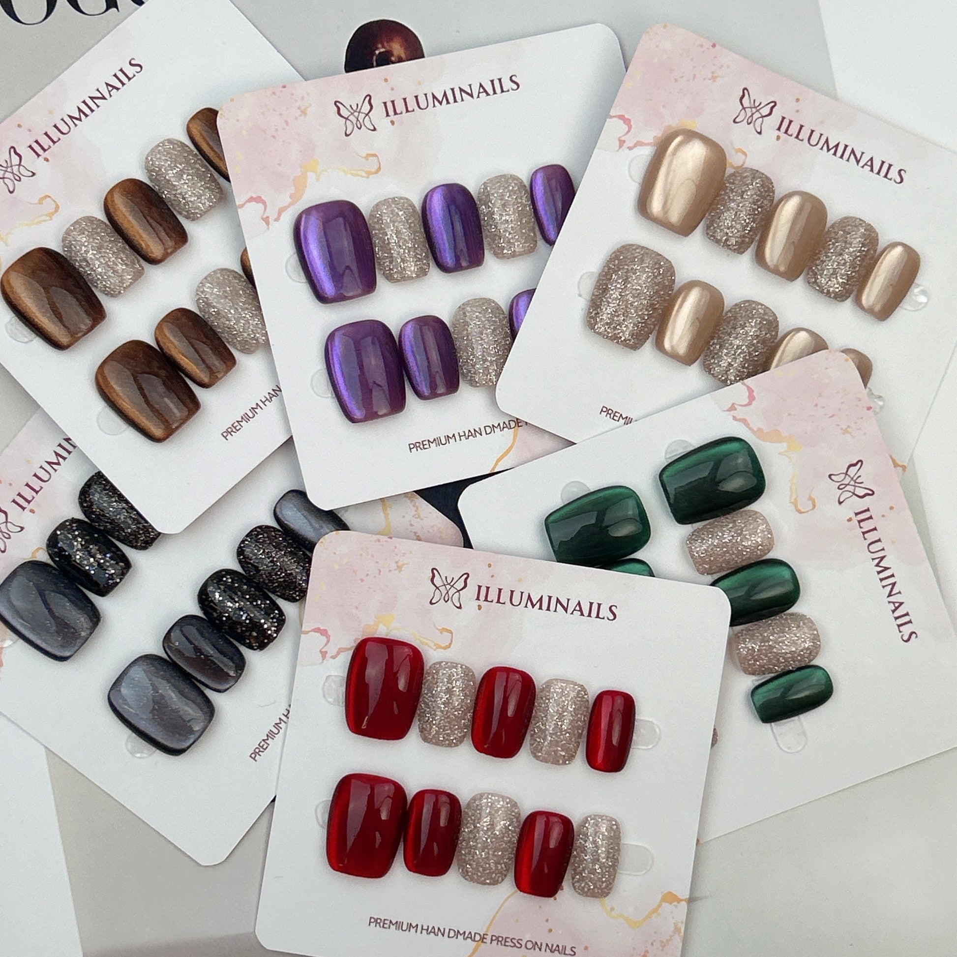 M46 Star Sand glitter cat eye press-on nails in six colour options