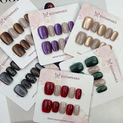 M46 Star Sand glitter cat eye press-on nails in six colour options