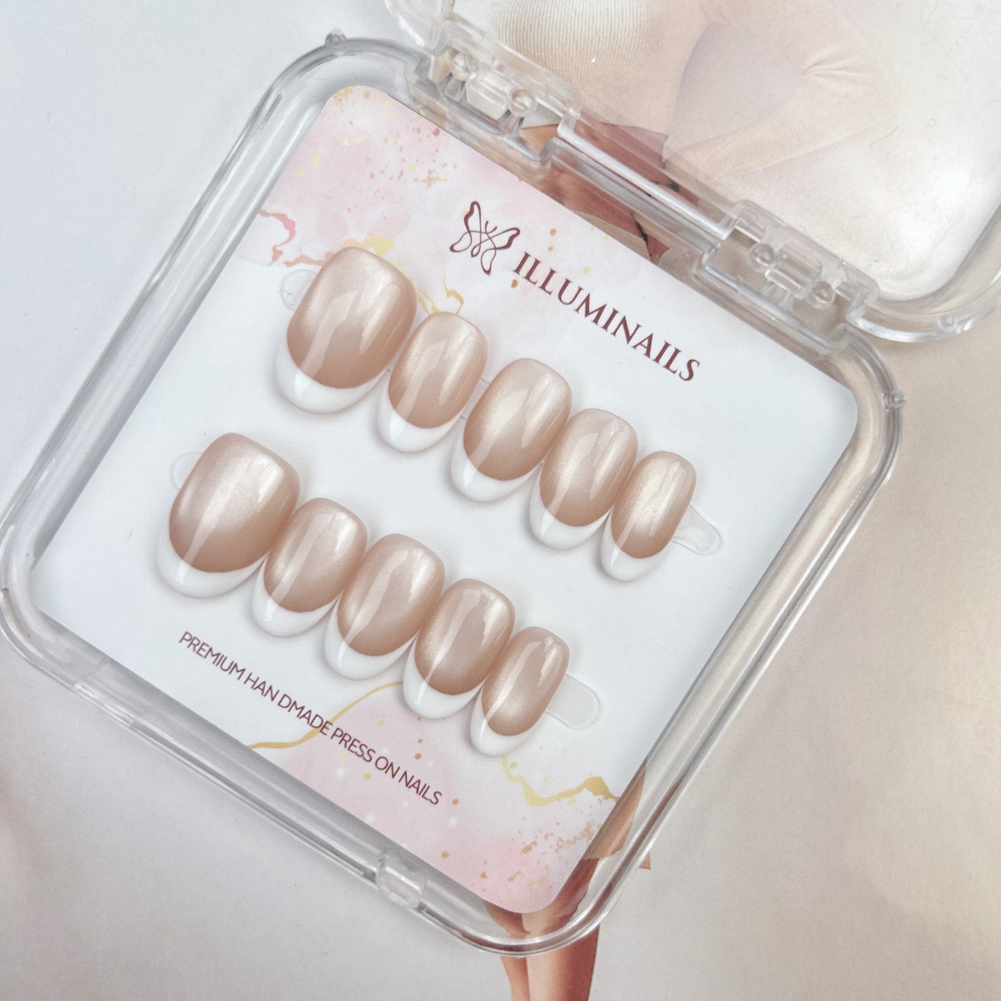 Moonlit French short almond cat eye French press-on nails