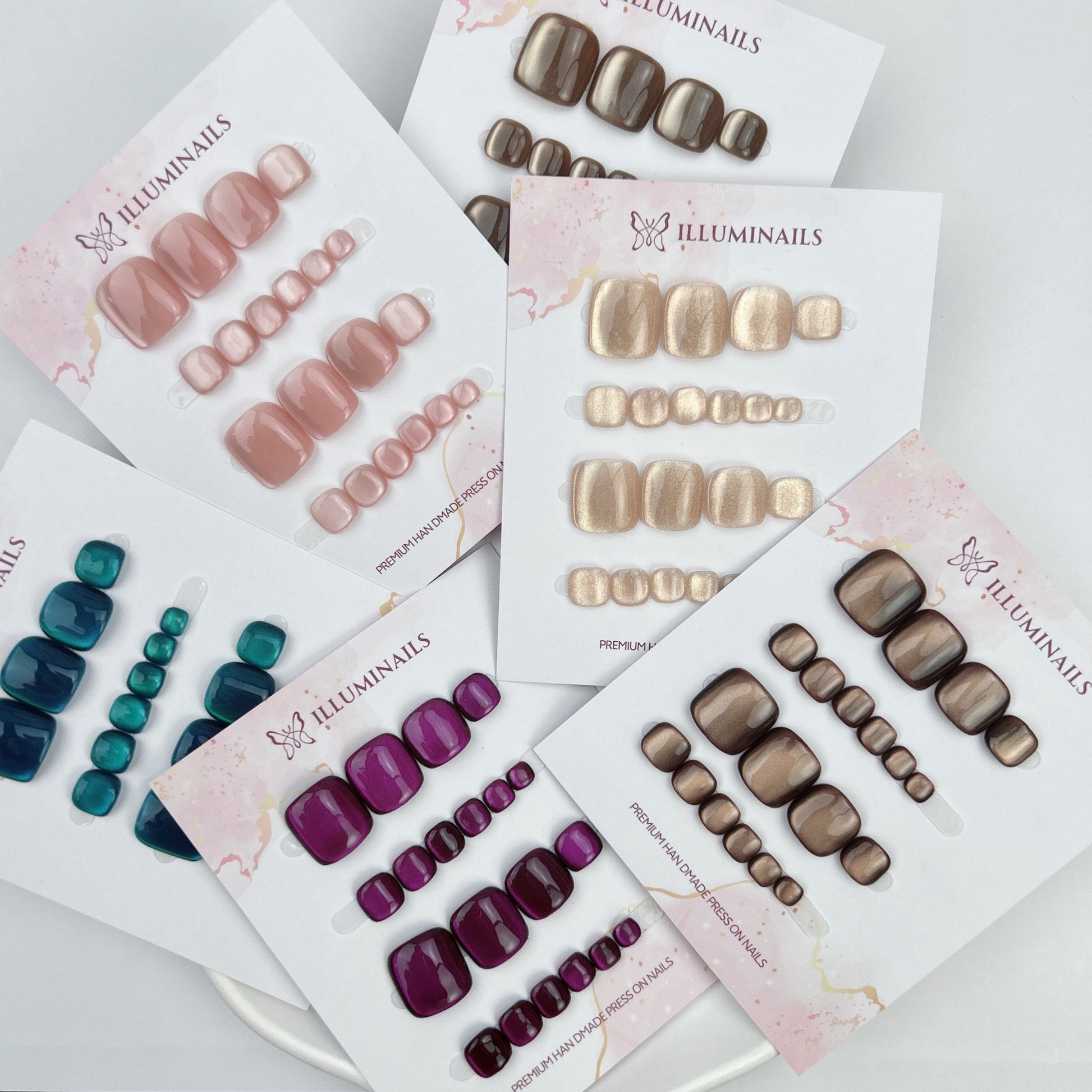 Aurora Cat Eye press-on toenails in six colours