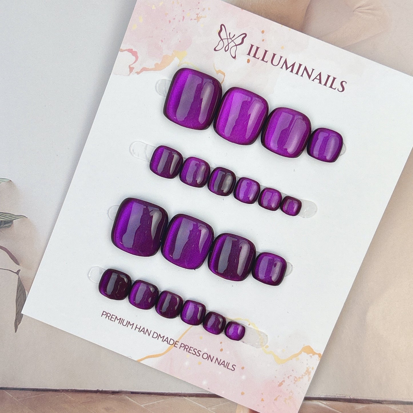 Deep Purple cat eye press-on toenails
