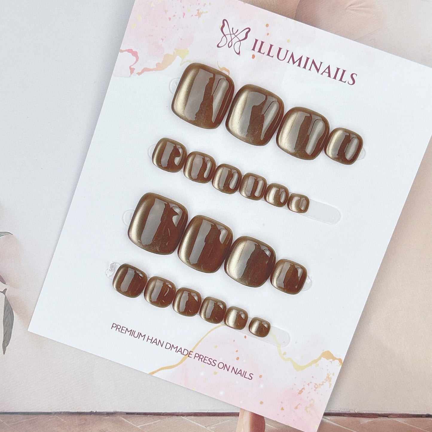 Deep Tea Brown cat eye press-on toenails