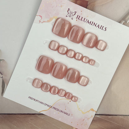 Rose Pink cat eye press-on toenails