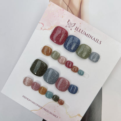 Candy Sparkle press-on toenails Design 2 with multicolour fine glitter finish