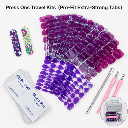 IllumiNails Press-On Nail Travel Kit with Pro-Fit adhesive tabs, gap-filling tabs, nail tools and alcohol pads