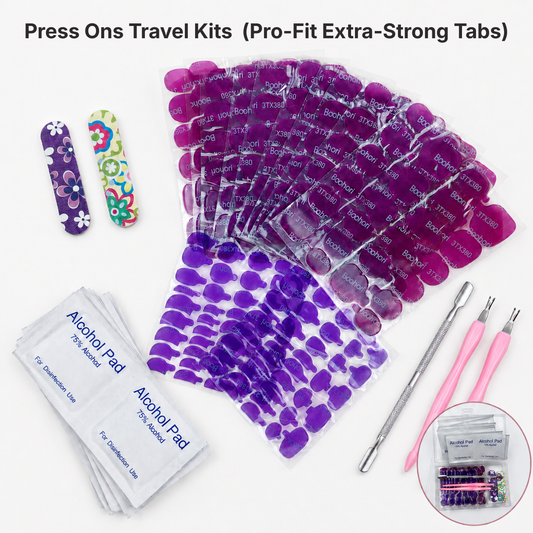 IllumiNails Press-On Nail Travel Kit with Pro-Fit adhesive tabs, gap-filling tabs, nail tools and alcohol pads