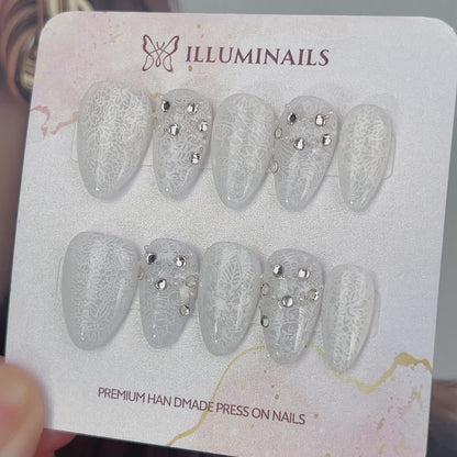 Ivory Lace pearl white short almond press-on nails video