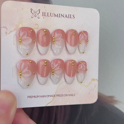 Coral Petals coral peach floral short almond press-on nails video