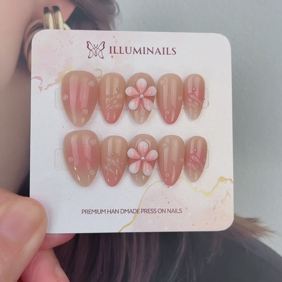 Apricot Grace apricot nude 3D floral press-on nails video