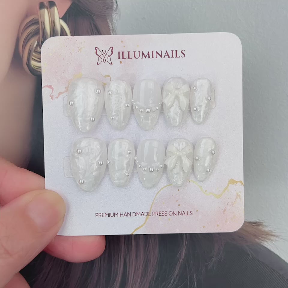 Lace Whisper pearl white bow press-on nails video