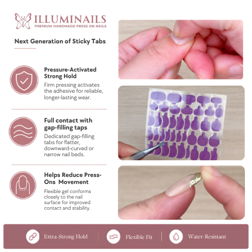 Pro-Fit pressure-activated adhesive tabs with extra-strong hold, flexible fit and water-resistant wear