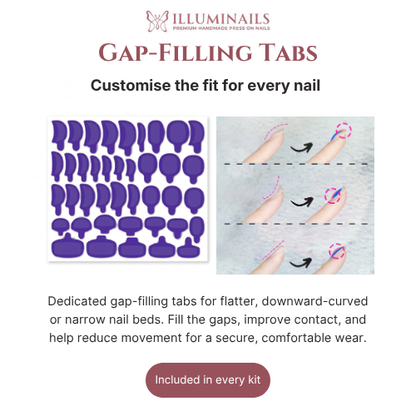 Pro-Fit gap-filling adhesive tabs for flat, downward-curved and narrow natural nail beds