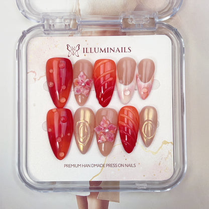 Sunset Bloom 3D Floral Handmade Press-On Nails